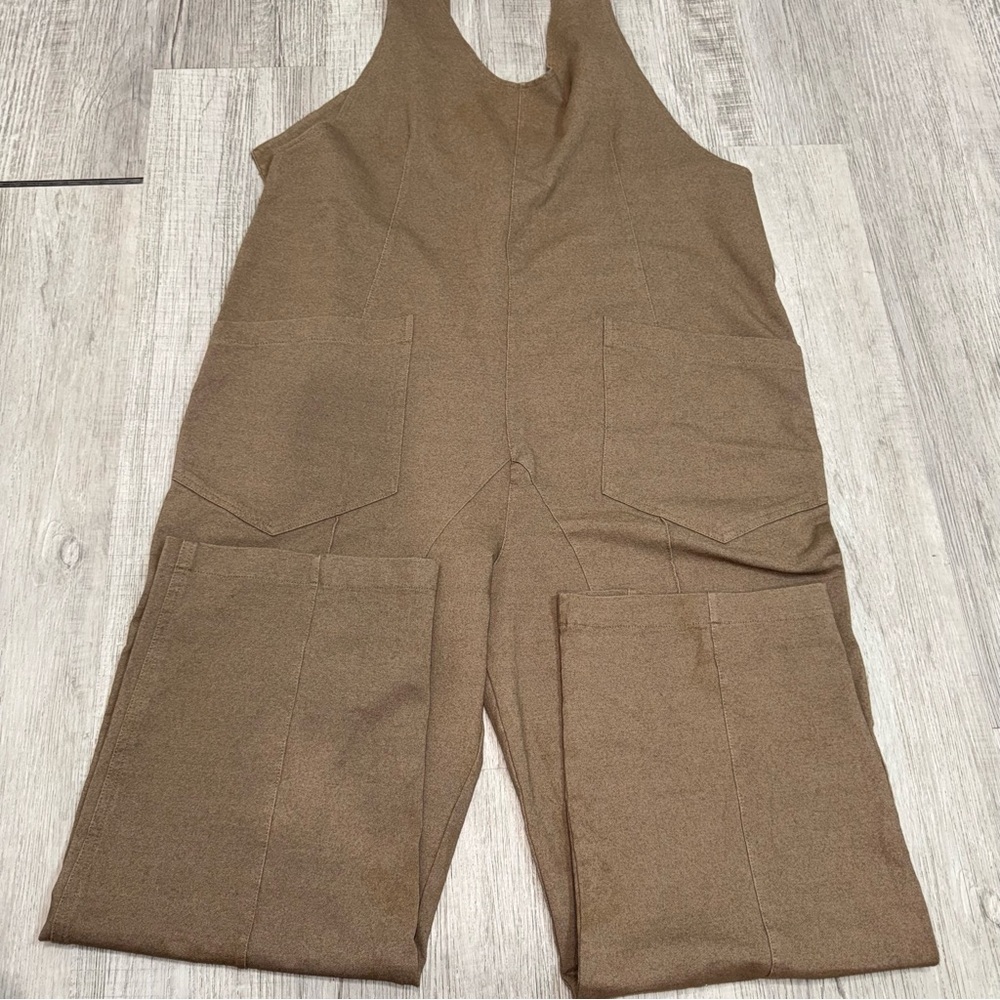 EXLURA JP052 Womens Brown Sleeveless Jumpsuit Wide Leg Casual Pockets Size L - Picture 3 of 12
